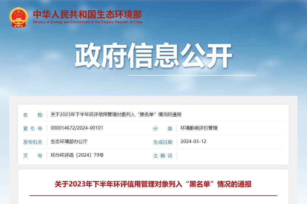 环评失信黑名单通报｜2023下半年信用管理对象处罚情况