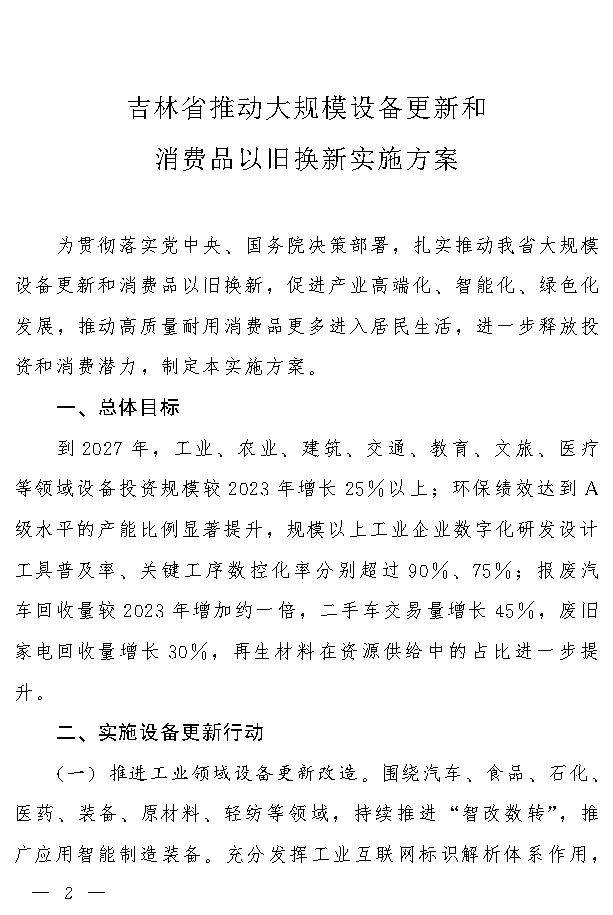 吉林省设备更新与消费品换新实施方案｜实用指南