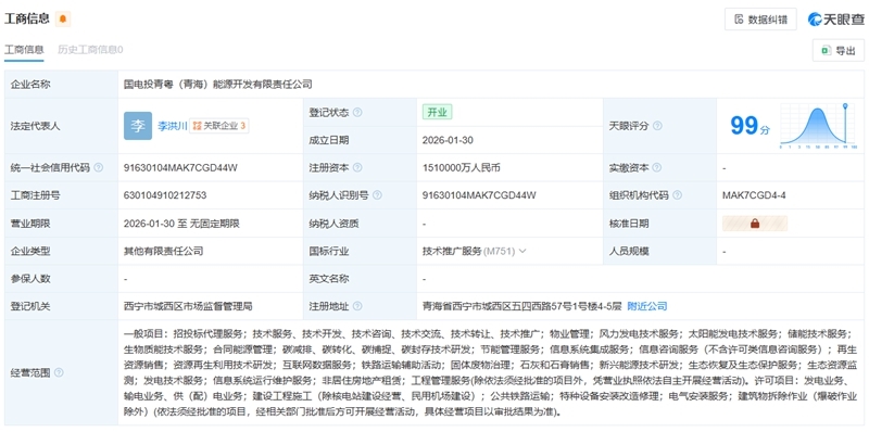 央国企联手成立151亿能源巨头，聚焦青海清洁电力和储能技术服务